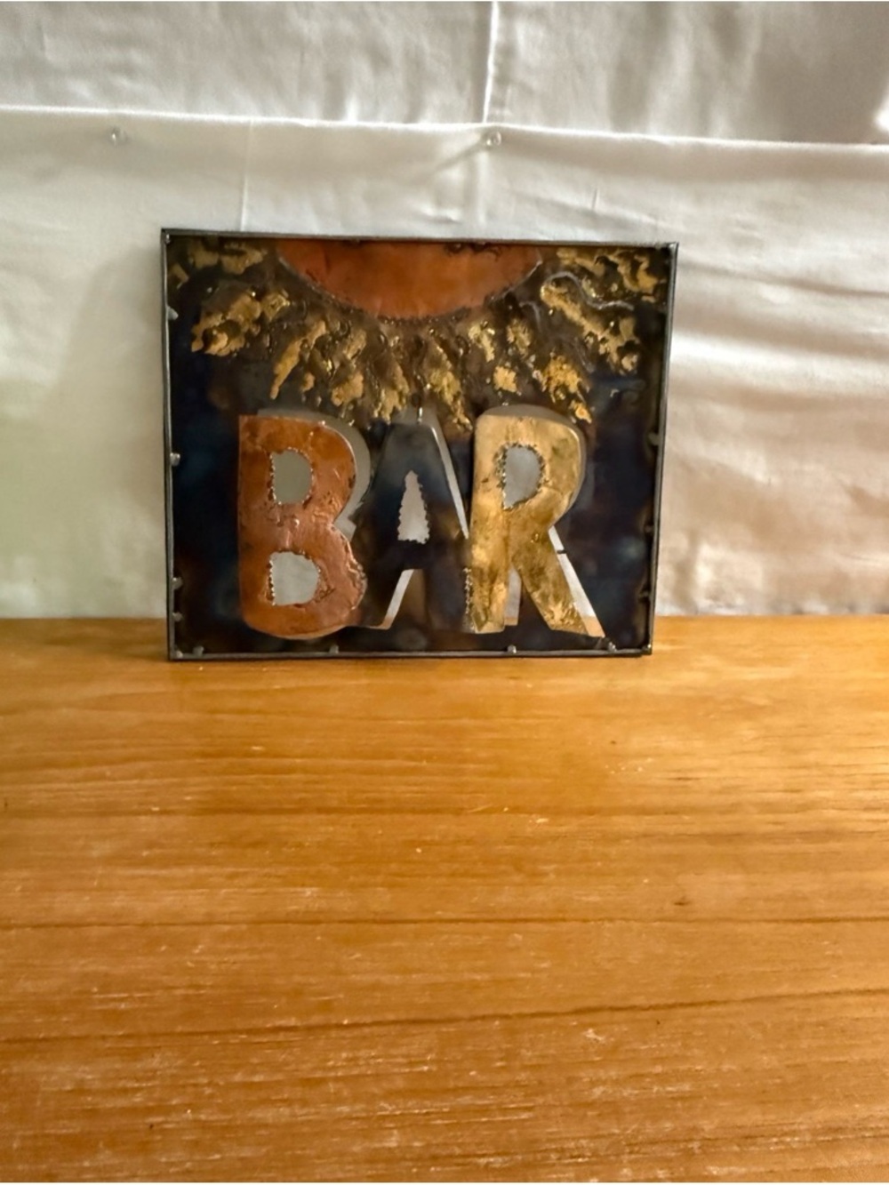 Metal BAR Sign Wall Decor in Brown and Gold